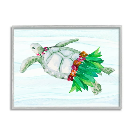 Stupell Hula Turtle Funny Tortoise Landscape Painting Gray Framed Art Print Wall Art