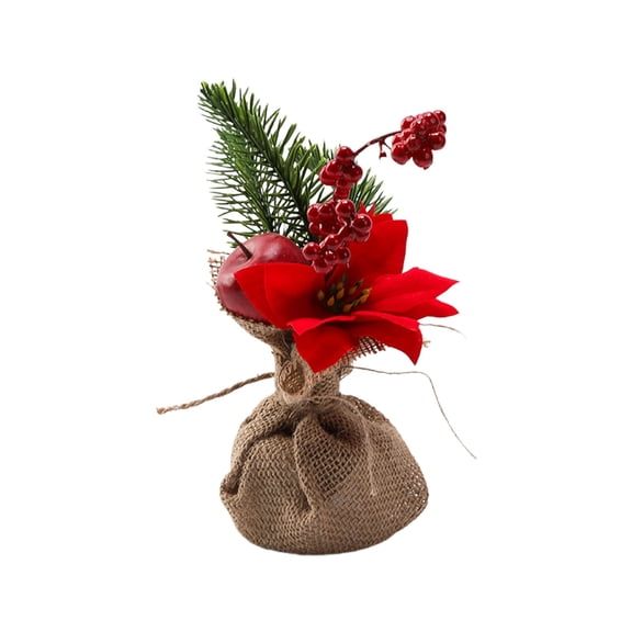 Mini Artificial Plants Christmas Table Decor, Realistic Plastic Fake Plants for Home Mantel Shelf Tabletop, 8.2" Long Centerpiece for Xmas Holiday Indoor Outdoor Decoration