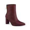 thumbnail image 1 of Unique Bargains Women's Pointy Toe Back Zip Block Heel Ankle Boots Burgundy (Size 7), 1 of 7
