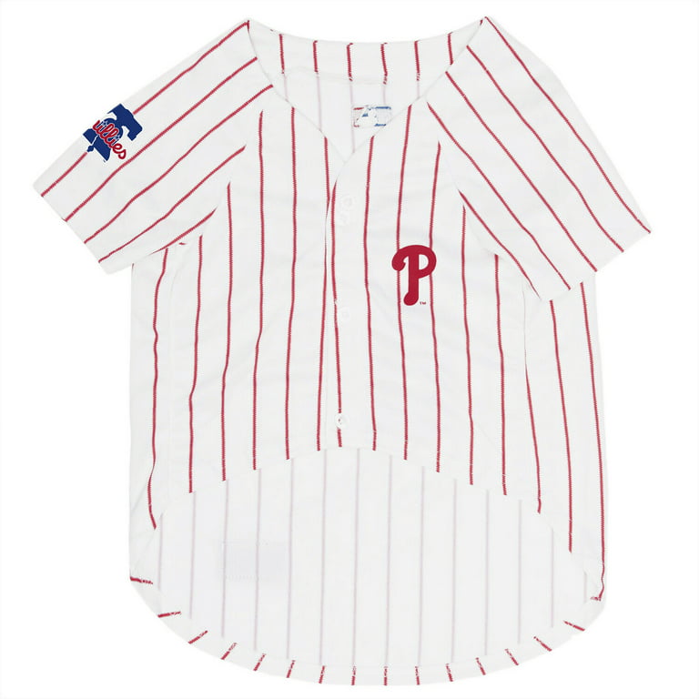 Pets First Cotton & Polyester Mesh Striped Philadelphia Phillies Dog & Cat  Jersey, White, XS 