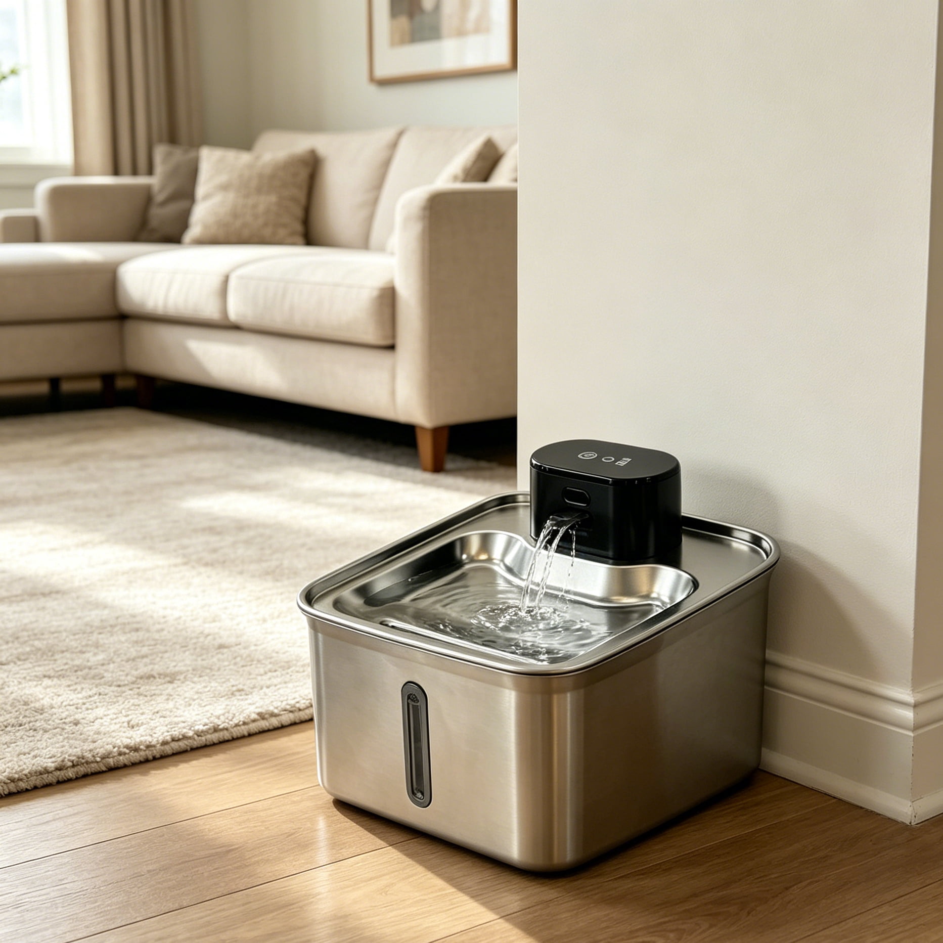 Qfountain 3.5L Stainless Steel Smart Pet Water Fountain, Wireless Rechargeable, Water Level Window, Ultra Quiet, BPA-Free Water Dispenser for Cats and Dogs