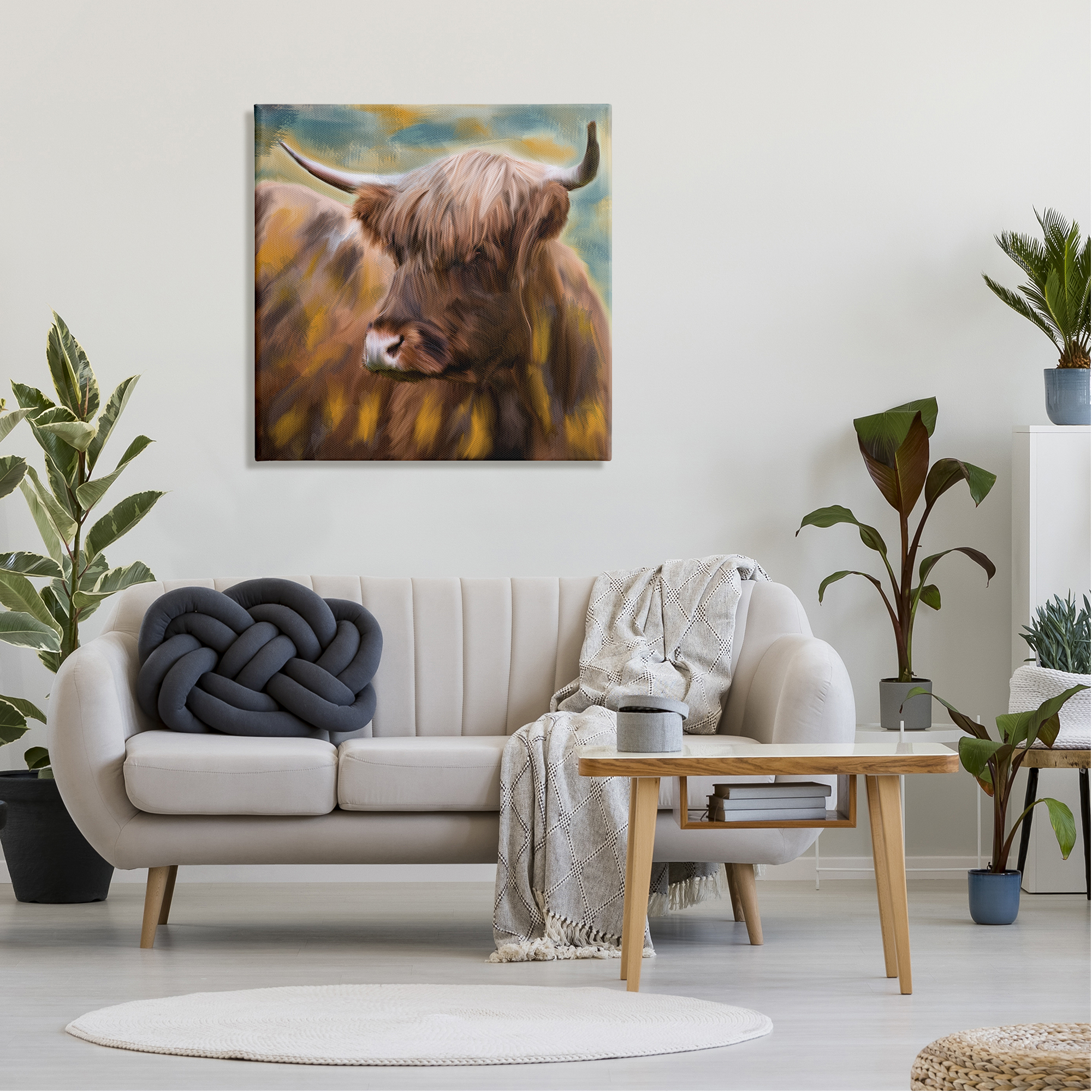 Stupell Industries Brown Highland Cow Animals & Insects Painting Gallery Wrapped Canvas Art Print Wall Art, 30 x 30