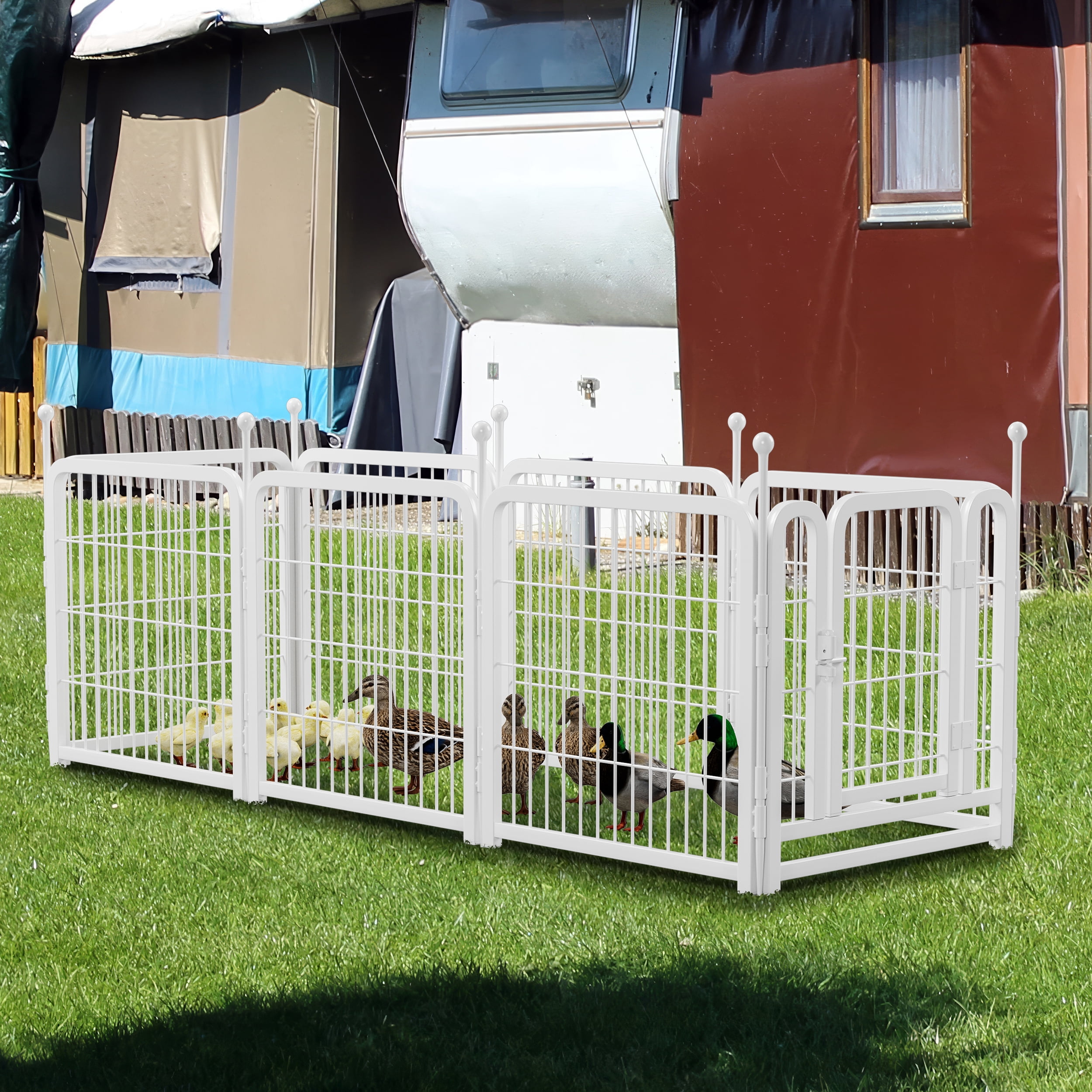 Xecessory Dog Playpen Outdoor, 8 Panel Fence Heavy Duty Metal Indoor Dog Pen with Gates for Small and Medium Pets Playpen for Garden Backyard Camping