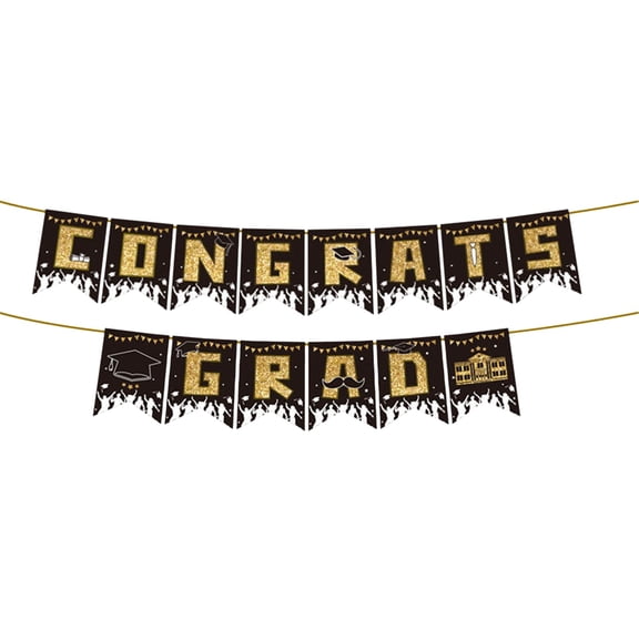Congrats Grad Banner Black Glitter Congratulations Graduation Banner, Congrats Grad Sign Decorations for Black Congratulations College Graduation Party Decorations 2026