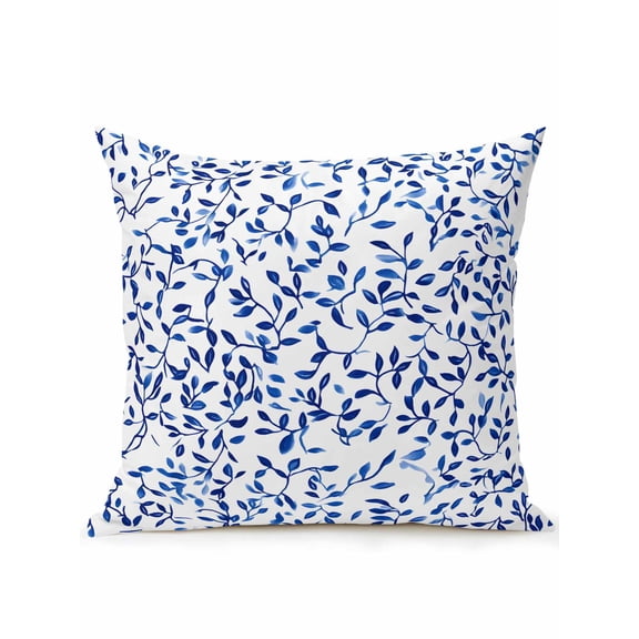 Outdoor Pillows Waterproof, Blue Botanical Bedding Throw Pillows with Insert for Couch Sofa Bed, Spring Summer Leaf Watercolor 18x18 Inch Pillowcases Decorative Camping Patio Pillow Set of 1