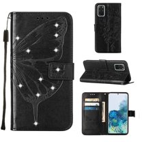 Dteck for Samsung Galaxy S20 Plus 6.7 Inch Wallet Case, Luxury PU Leather Shockproof Protective Shining Diamond Card Slots Holder Flip Case with Kickstand Magnetic Clasp Bracket Phone Cover,Black