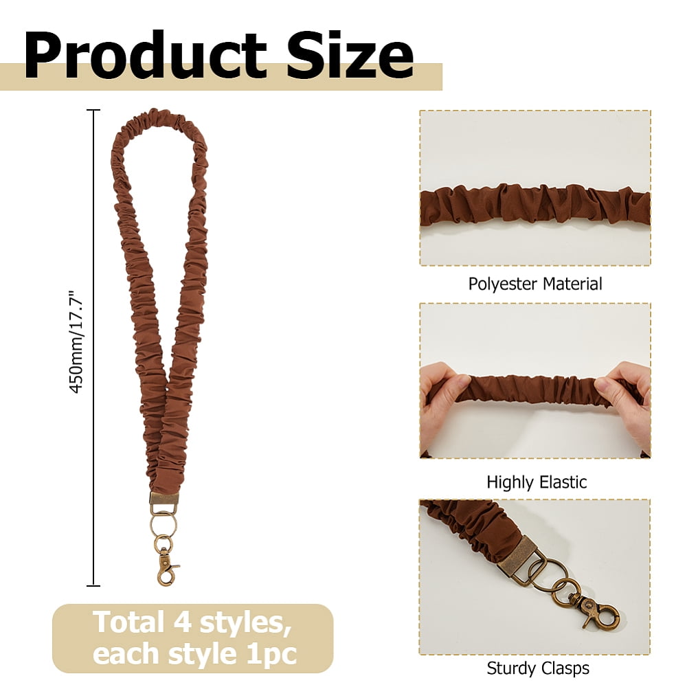 4Pcs 4 Colors Polyester ID Card Cell Phone Lanyard with Alloy Swivel Clasp Mixed Color 450x27x33.5mm