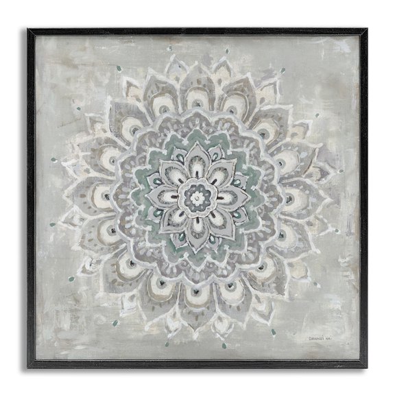 Stupell Industries Gentle Mandala Flower Abstract Painting Gray Framed Art Print Wall Art, 17 x 17