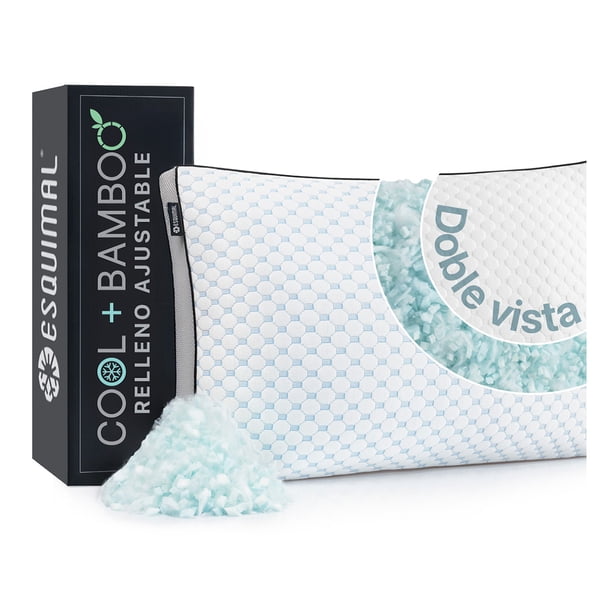 Almohada Memory Foam, Cool Bamboo, Funda Fría Hipoalergénica, Ajustable Esquimal (Blanco, Estándar)
