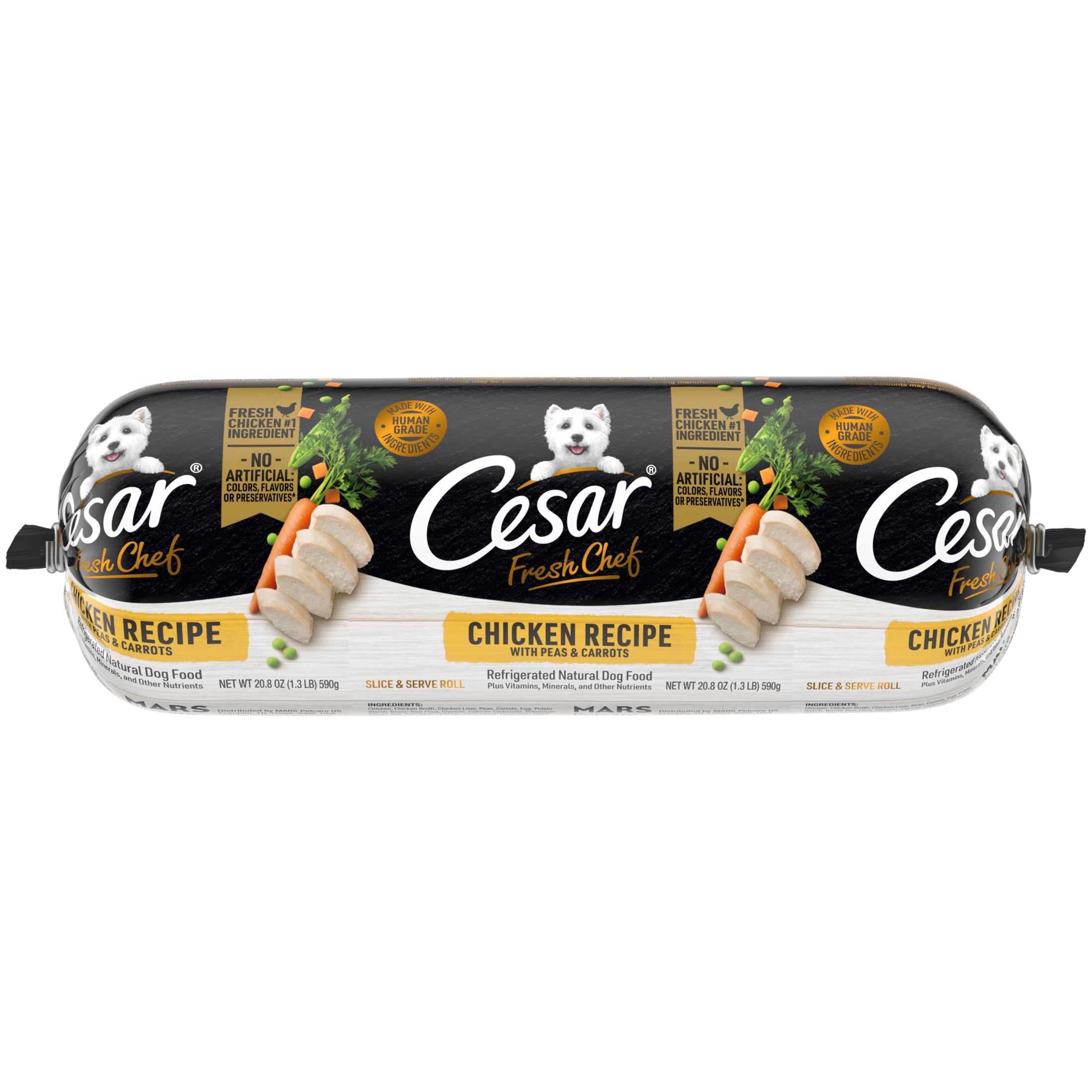 (4 pack) Cesar Fresh Chef Chicken With Peas And Carrots Refrigerated Dog Food Adult, 1.3 Lb. Roll