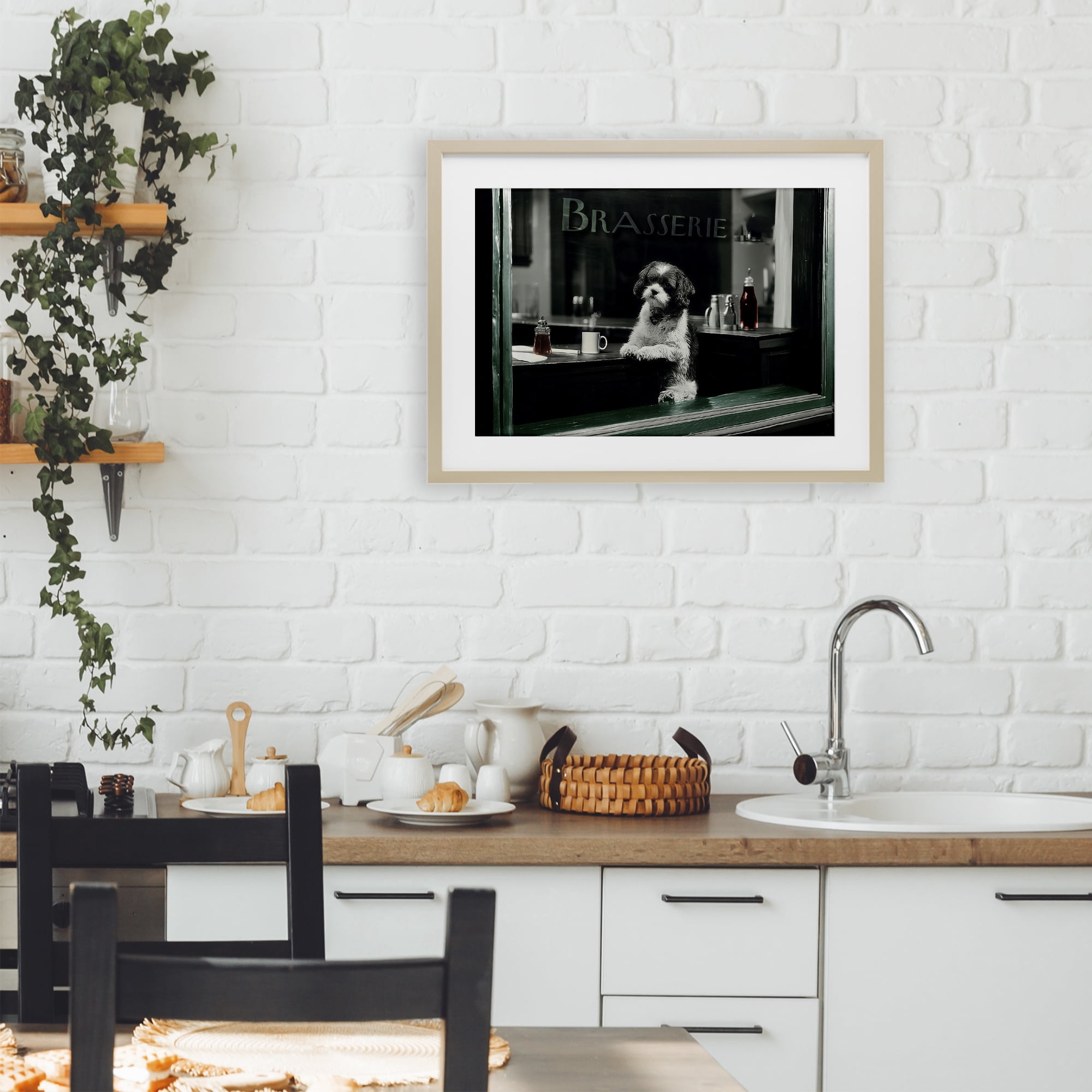 Stupell Industries Brasserie Vintage Dog in Window Birch Framed Print Under Glass, design by Annabelle Hall