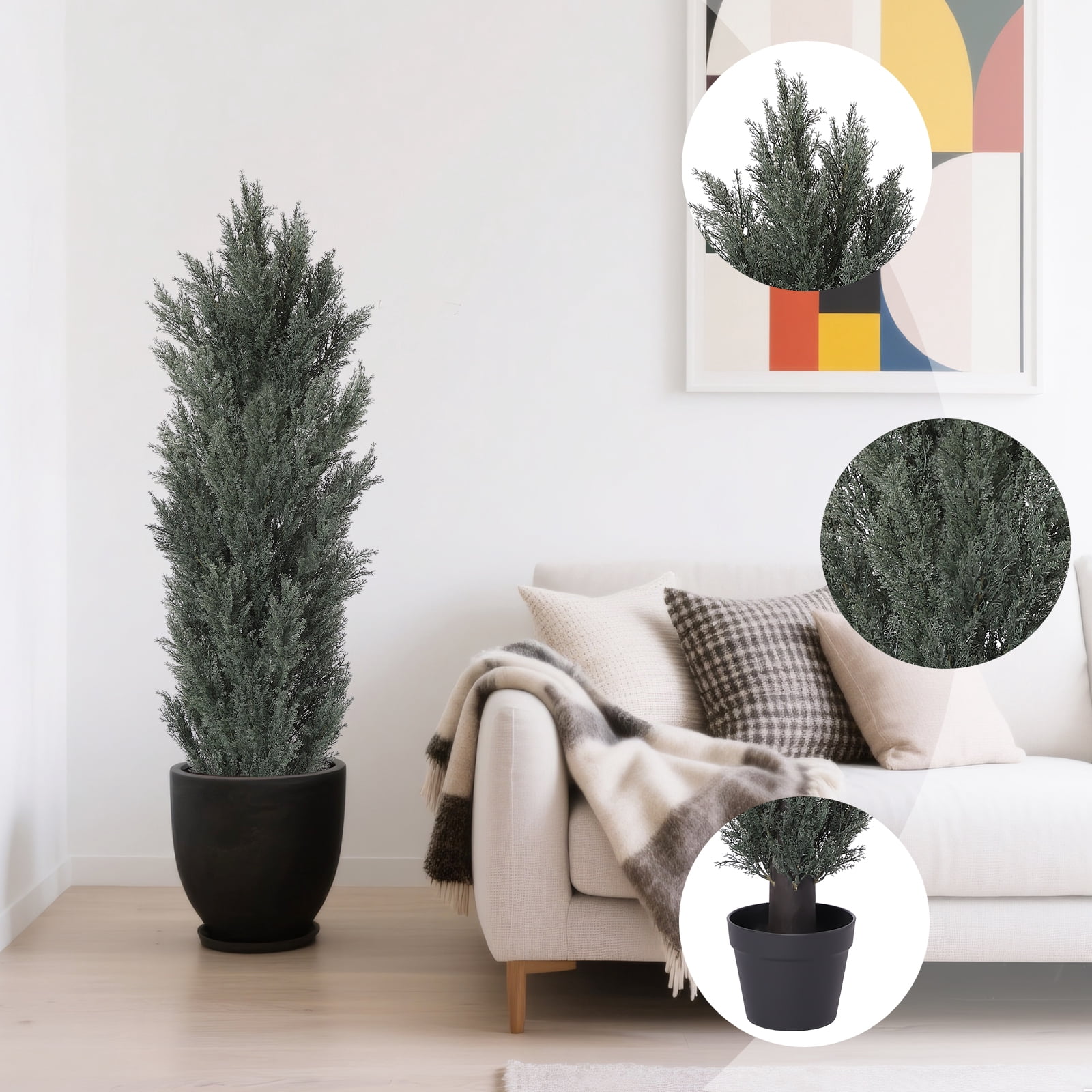 Aukfa 2pcs 5ft Detachable Artificial Cypress Trees, Realistic Plastic Plants, Artificial Trees for Outdoors, Fake Christmas Trees, Front Porch Decor