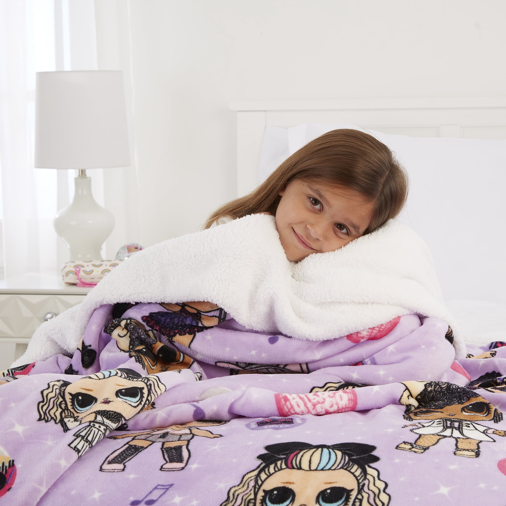 LOL Surprise Kids Blanket, Twin/Full, Plush with Sherpa Reverse, 60 x 90, Purple, MGA