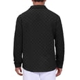 thumbnail image 3 of INSPIRE CHIC Men's Plaid Textured Shirt Casual Solid Pocket Long Sleeve Shirt M Black, 3 of 6