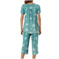 thumbnail image 5 of Puntoco Ropa de dormir para mujer Conjunto de pijama con estampado navideño, cuello redondo, botones, manga corta y pantalón con bolsillos y cintura elástica, 5 of 5
