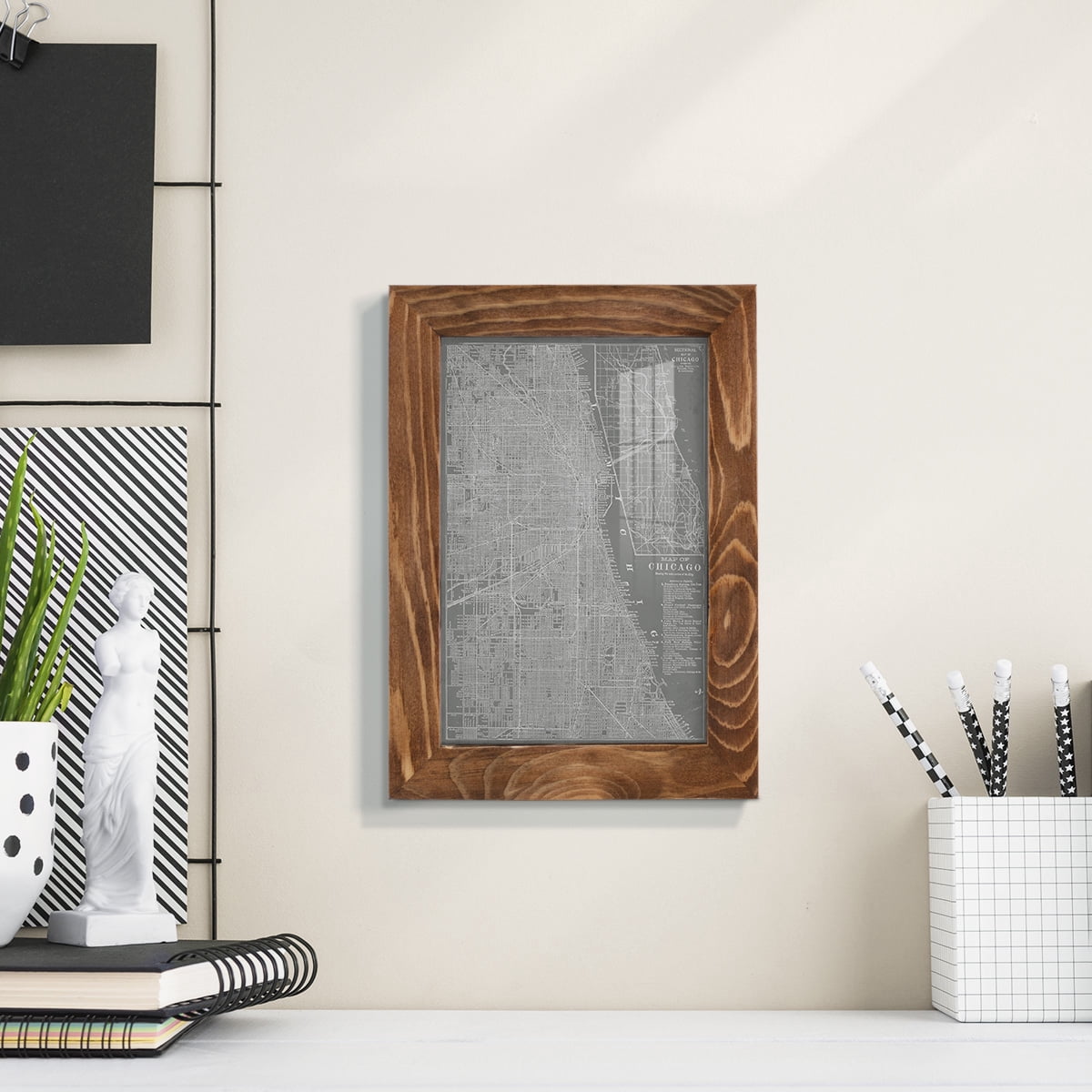 City Map of Chicago -Framed Print w/glass-Walnut