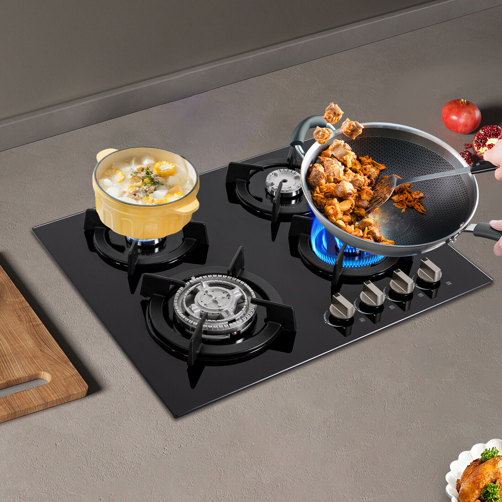 Gas Cooktop Stove Top 4 Burners NG/LPG Built-in Kitchen Gas Stove Tempered Glass