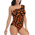 thumbnail image 3 of Rateoe Pumpkin Fallen Leaves Pattern Women One Piece Swimsuits Tummy Control One Shoulder Bathing Suits Ruffle Swimwear-Large, 3 of 6