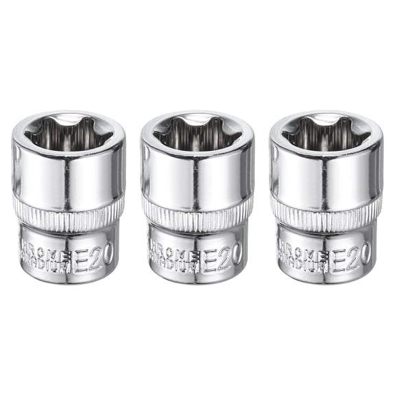 Uxcell 3pcs E-Torx Socket 3/8" Drive E20 Star Socket 1.1" Length 6 Point Spline Sleeve