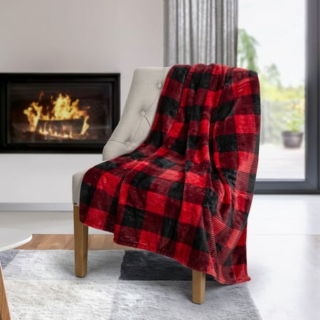 Throw Flannel Printed Ribbed 48X60 Red Plaid