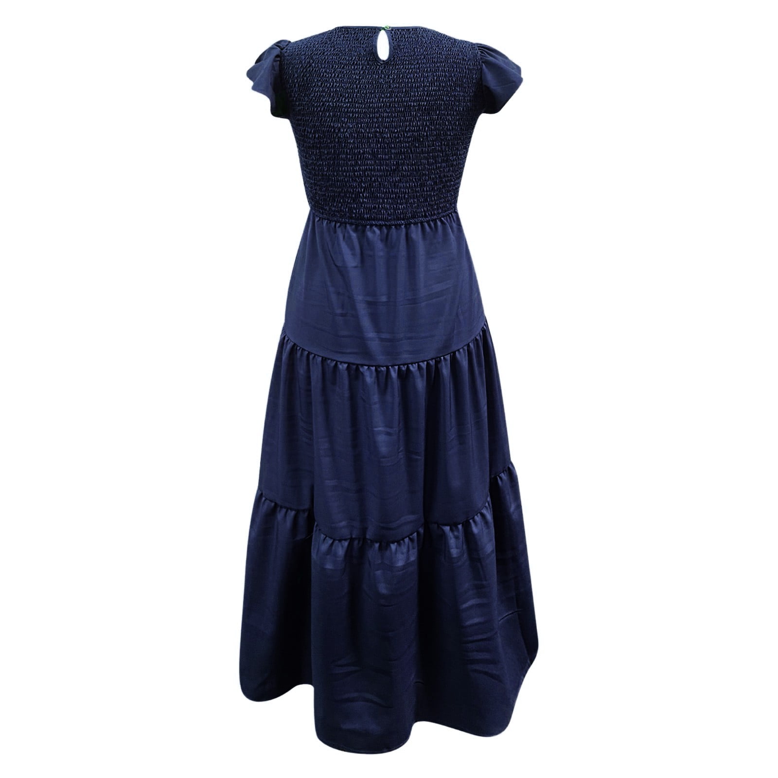 Womens Dresses Summer Casual Casual Flutter Short Sleeve Crew Neck Smocked  Elastic Waist Tiered Midi Dress - Walmart.com