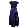 thumbnail image 4 of JBXKXYW Dresses For Women Women'S Summer Casual Flutter Short Sleeve Crew Neck Smocked Elastic Waist Tiered Midi Dress Womens Dresses (Navy Blue,XL), 4 of 5