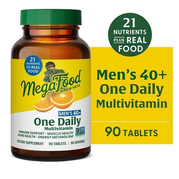MegaFood Men's 40  Multivitamin - Vitamins B, D3, Zinc - Immune Support - 90 Servings