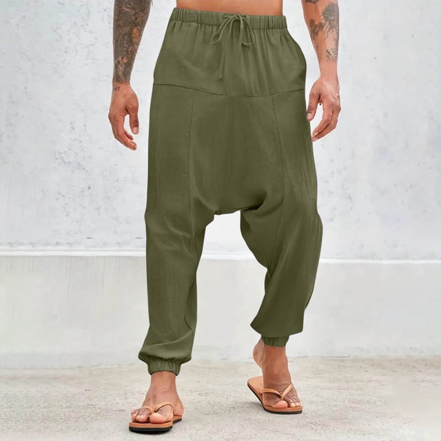 Pantalones largos para hombre, pantalones casuales de color sólido, pantalones de gama baja, pantalones Harun, pantalones de corsé con cintura elástica, pantalones de algodón para hombre