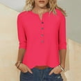 thumbnail image 3 of TKLPEHG Plus Size 3/4 Sleeve Tops for Women Button V Neck Henley Shirts Casual Comfy Three Quarter Solid Color Basic Tunic Tops (Hot Pink,XXXL), 3 of 6
