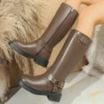 thumbnail image 4 of Womens Fall Platform Mid Calf Work Boots Winter Buckles Square Toe Chunky Heels Knee High Motorcycle Riding Tall Boots, 4 of 6