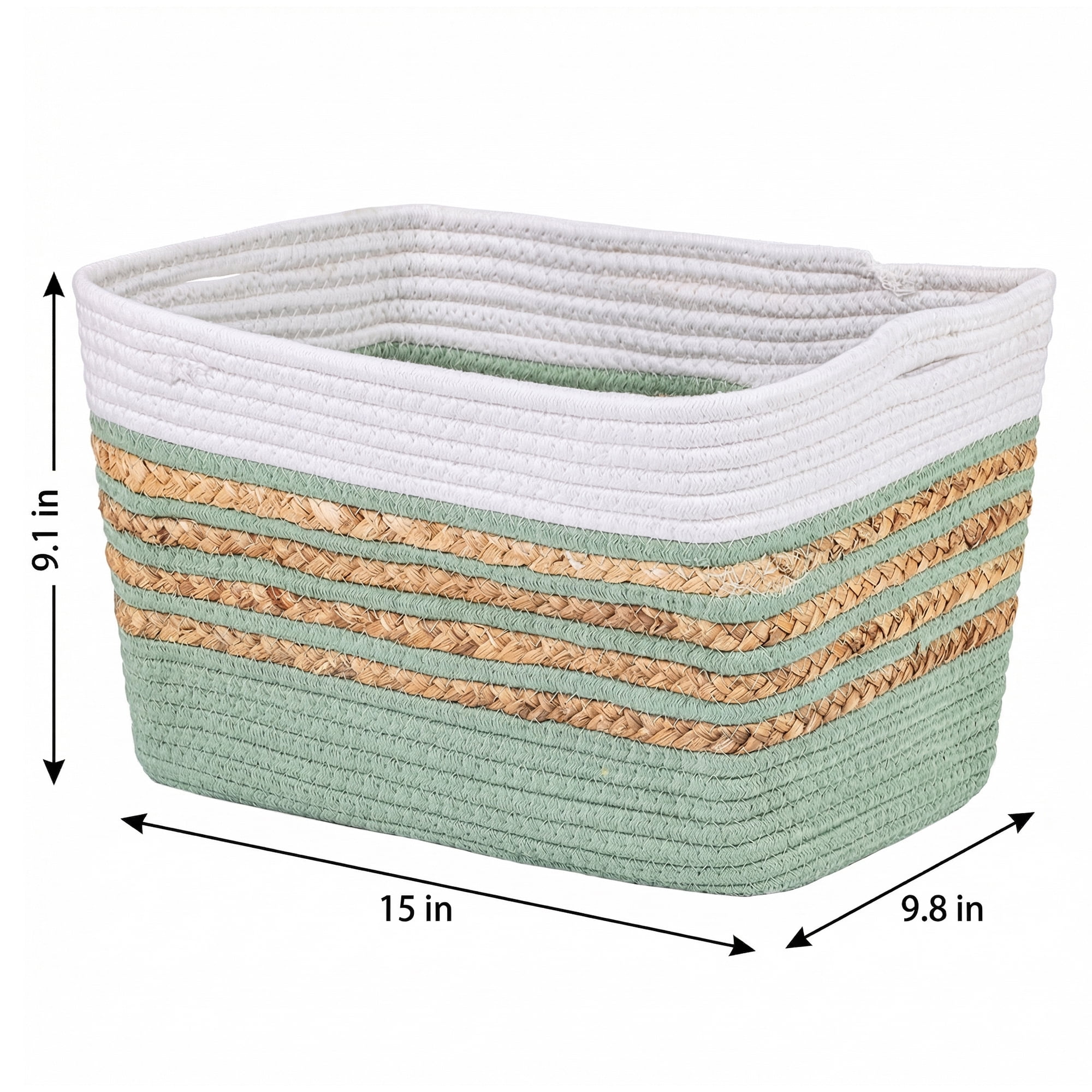 Unique Bargains Woven Storage Basket Storage Bin Green White 15*9.8*9.1in