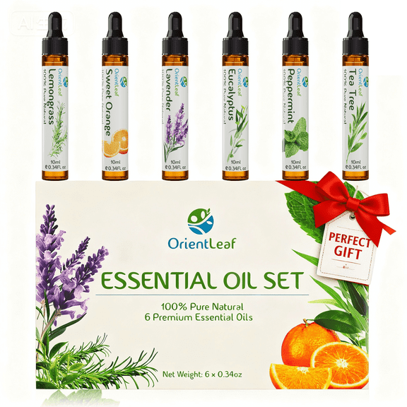 OrientLeaf Essential Oil Set, 100% Pure Natural Aromatherapy Essential Oils Set for Diffusers, Massage, Aromatherapy, Skin & Hair Care, Gifts for Women