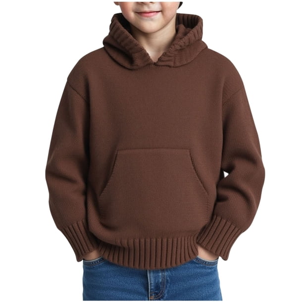 Blusa con capucha de manga larga para niños, suéter de color liso con gorro, suéter de punto, top informal con capucha para niños y niñas, top de poliéster para niñas