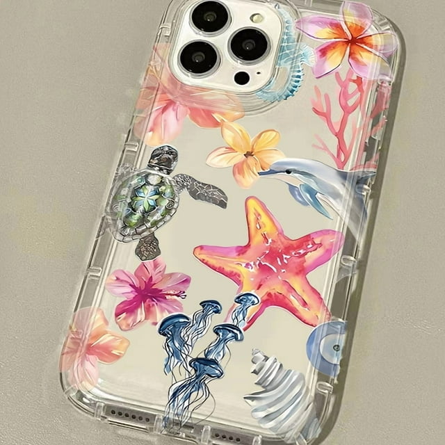 Blue and Pink Ocean Animal Clear Silicone Shockproof Phone Case for Most iPhone Models