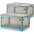 thumbnail image 1 of Folding Storage Bins, 50 Liters, 2 Pcs Blue plastic Storage Containers with Wheels, Double Doors, Foldable, Stackable, Plastic Box with Lids for Organization, Storage Cart, 1 of 5