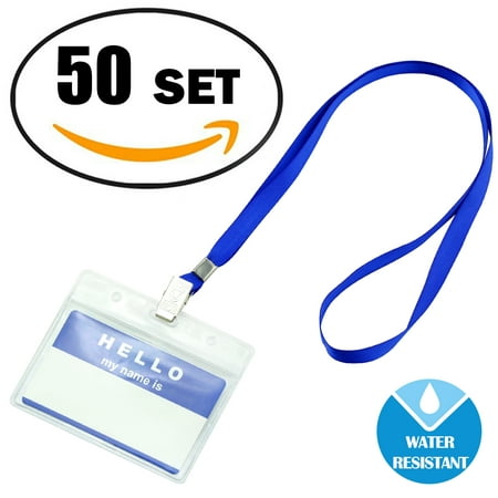 Gimars Waterproof Clear Nametags ID Name Badge Holder with Lanyards,3.5 * 2.2 inches,50
