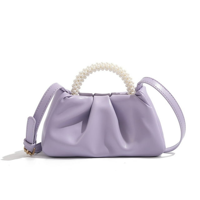 Graflsoa Sac Nuage Violet Élégant avec Poignée en Perles, Sangle Réglable, et Design Plissé pour Usage Polyvalent