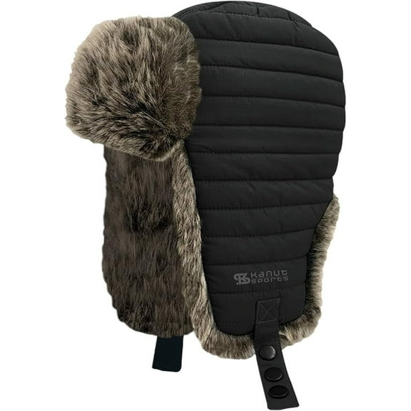Kanut Sports Phoebes Trapper Hat - Quilted Nylon, Faux Fur, Water Resistant, Black, for Men and Women