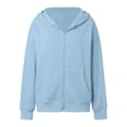 thumbnail image 5 of WTOBBY Women's Full Zip Hooded Sweatshirt Jacket Long Sleeve Solid Color Fleece Pullover Casual Loose Fit Warm Outerwear with Front Pockets for Fall Winter,Sky Blue M, 5 of 6