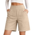 thumbnail image 2 of Linen Shorts for Women Dress Shorts High Waisted Wide Leg Summer Casual 2026 Beach Vacation Bermuda Khaki Shorts Cropped Pants with Pockets Beige L, 2 of 7