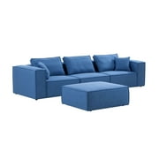 Kevinplus 129" L Shaped Sectional Sofa for Living Room, Modern Modular Sofa with Removable Ottoman, 4 Seat Convertible Sofa Couch with Pillows - Blue