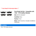 thumbnail image 2 of Front Brake Pad Set - Compatible with 1968 - 1978 Cadillac Eldorado 1969 1970 1971 1972 1973 1974 1975 1976 1977, 2 of 2