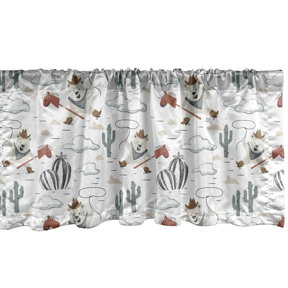 Ambesonne Cartoon Window Valance, Wild West Cowboy Bear, 54" X 12", Tan Blue Violet