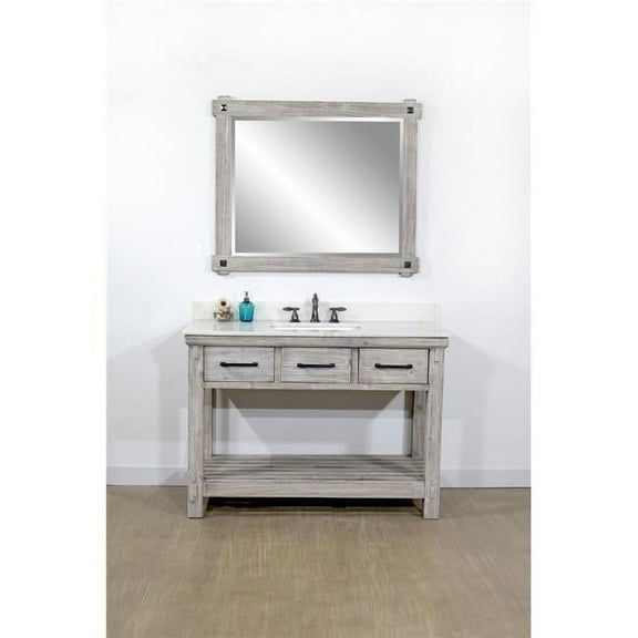 InFurniture WK8448-G-AP TOP 48 in. Rustic Solid Fir Single Sink Vanity in Grey Driftwood With Arctic Pearl Quartz Marble Top-No Faucet