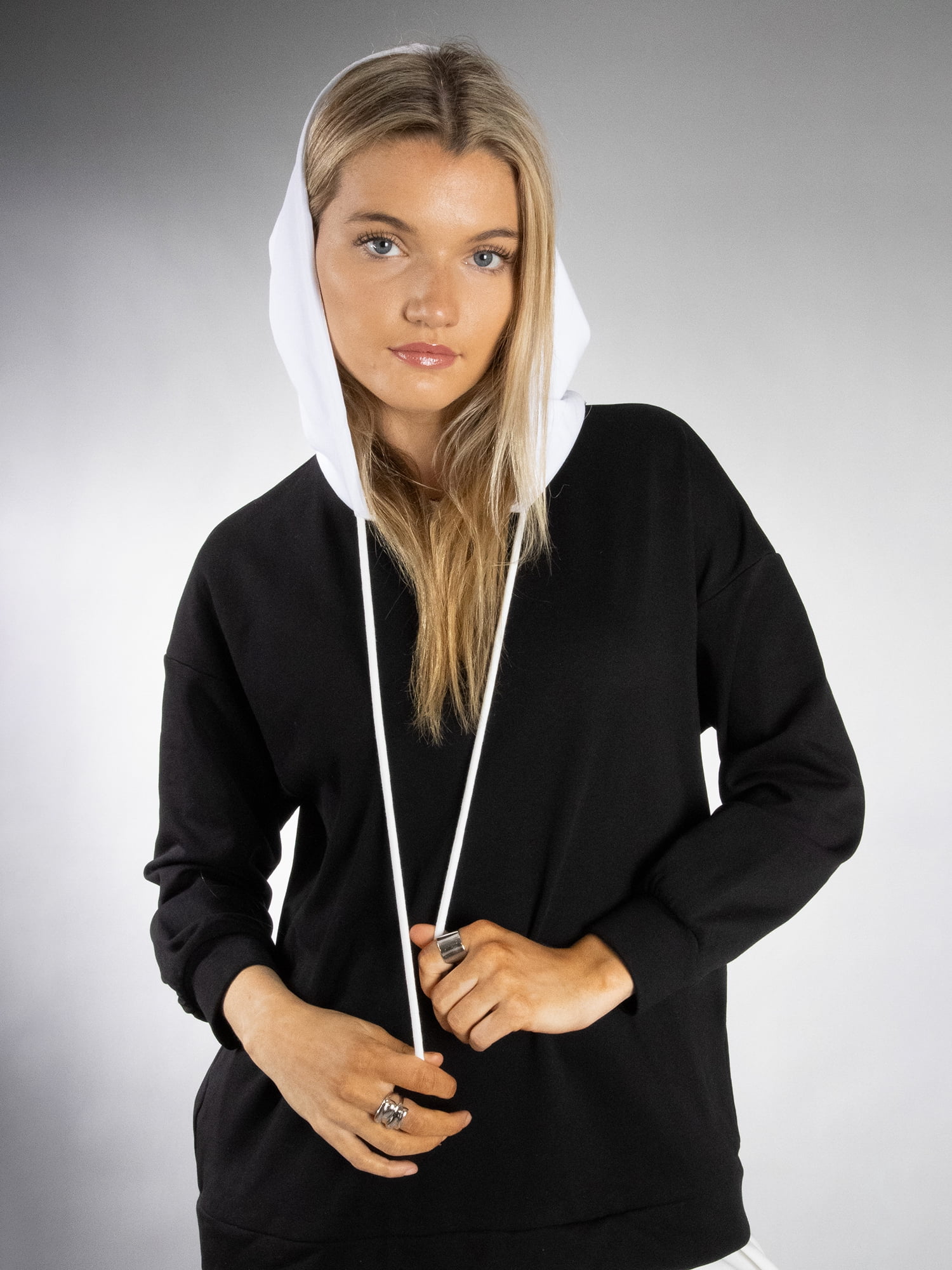 DARING DIVA Women's Stylish AK Double Layer Hooded Dress M Black