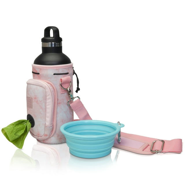 Made Easy Kit Porte-Bouteille d'Eau avec Poche pour Sacs à Déchets de Chien et Bandoulière Rembourrée Réglable