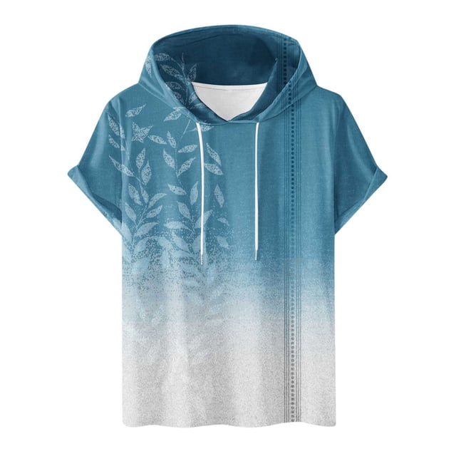 Qiopertar Liquidation à Moins de 5$ T-Shirt à Manches Courtes à Capuche Col Rond Impression Numérique pour Hommes en Liquidation
