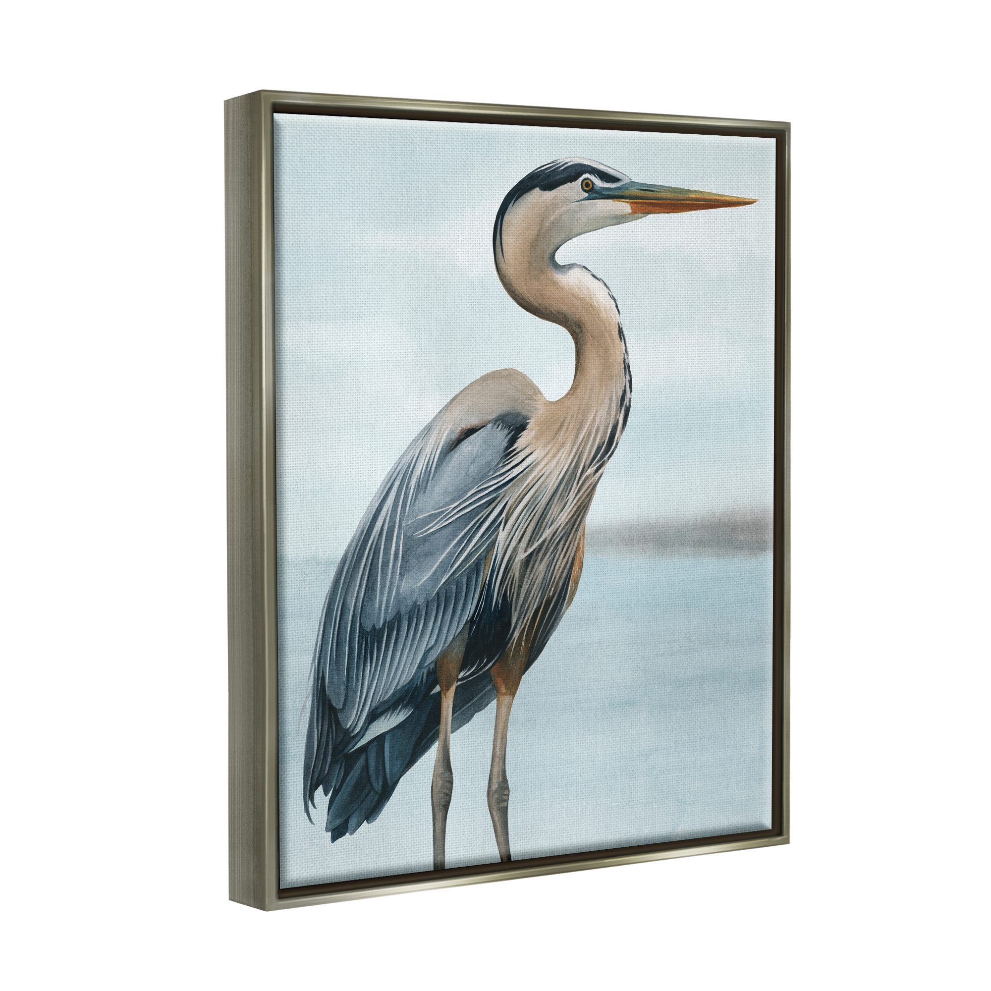 Stupell Industries Coastal Heron Portrait Animals & Insects Painting Gray Floater Framed Art Print Wall Art, 25 x 31