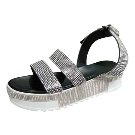 

ZMHEGW Women s Summer Crystal Wedges Sandals Ladies Casual Buckle Strap Muticolor Shoes