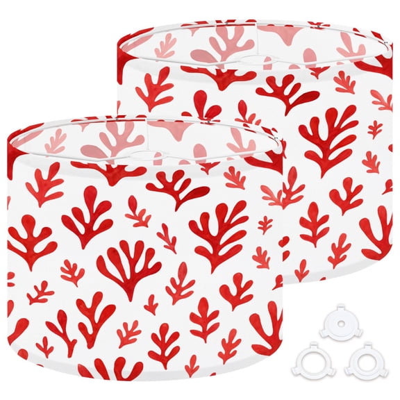 Lamp Shades Set of 2 Easy Assembly floral amazing red plant white Drum Lampshades for Table Lamps Floor Lamps Pendant Light 13"x13"x10" Replacement Lamp Shade